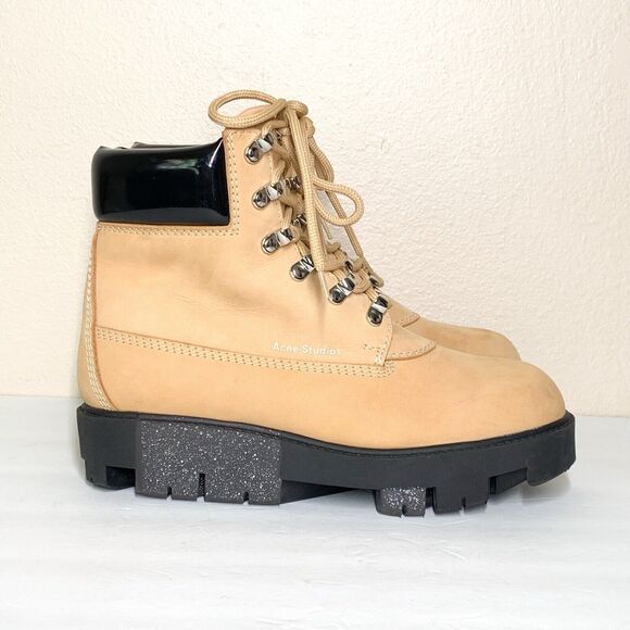Acne Studios Telde Lugsole Hiking Boots 38 US 8 Light Tan Suede Lace Up - Picture 1 of 10